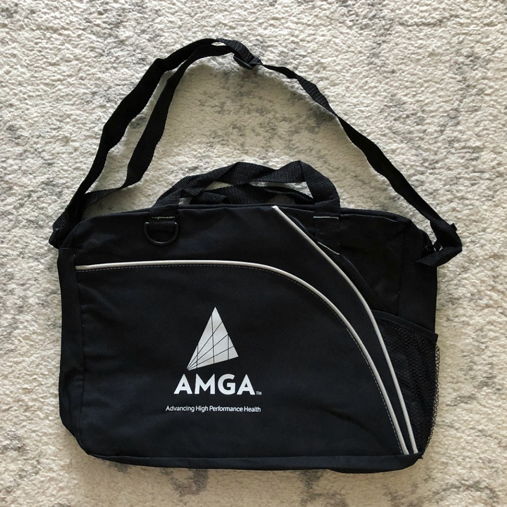 Black & white AMGA healthcare laptop tote bag